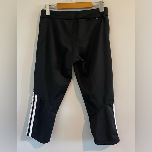 ADIDAS 3/4 Cropped Leggings - black w adidas white signature stripes Med Y2K - Picture 2 of 7